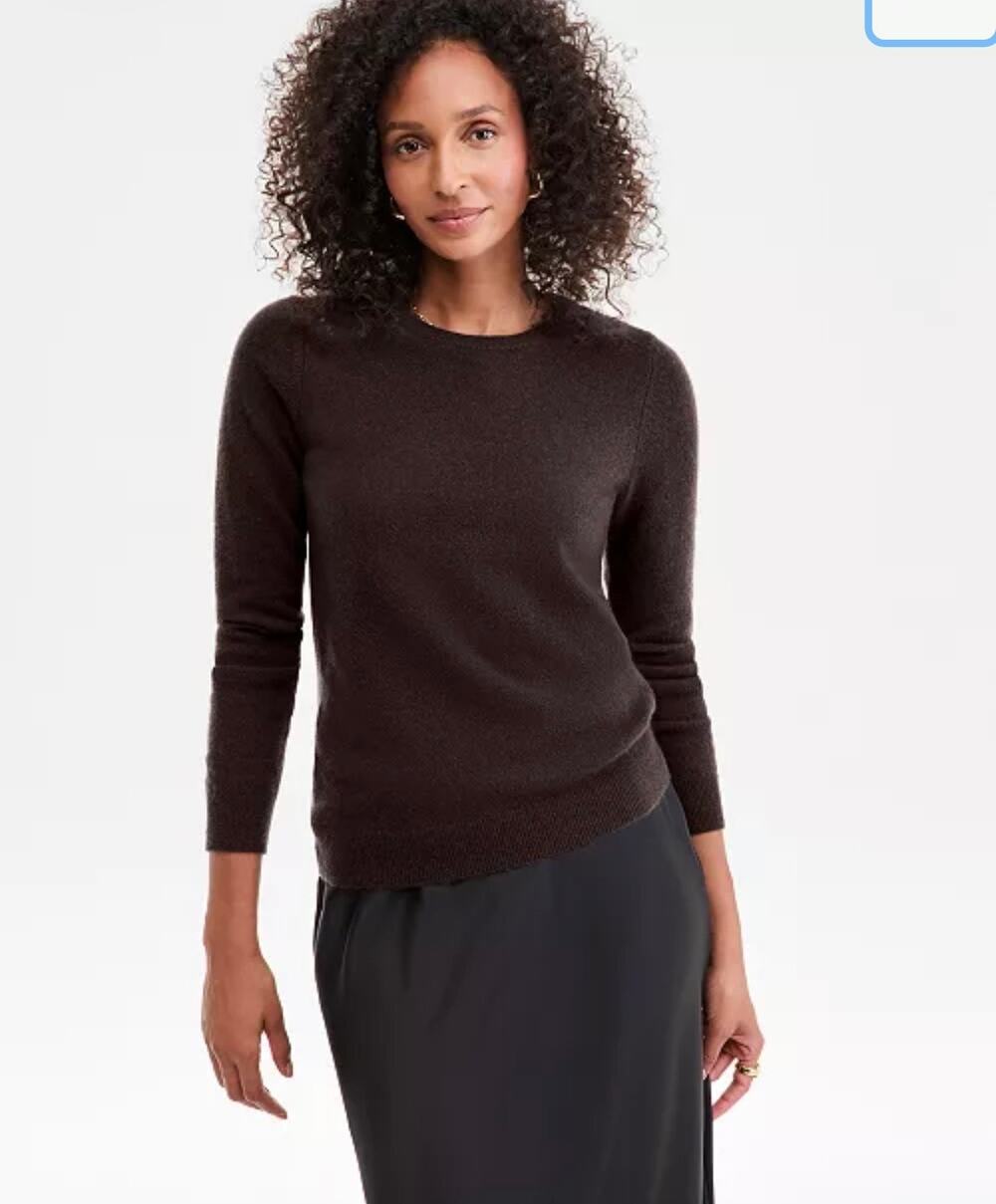 100% Cashmere Crewneck Sweater Coffee Bean Brown Charter Club Luxury Size Medium